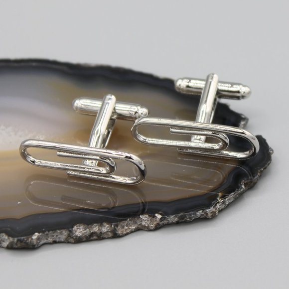 Other - Paper clip clips office silver tone cufflinks